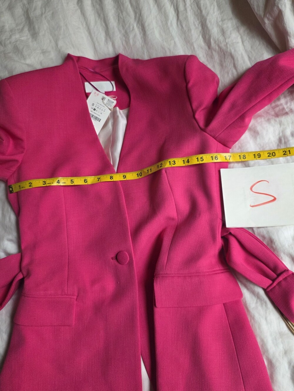 Zara Shoulder Pad Blazer With Buckle Belt Fuschia Bnwt - Picture 5 of 16